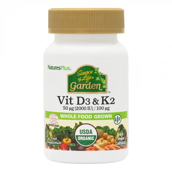NaturesPlus Source of Life Gardren Vit D3 & K2 - 60 vegan capsules